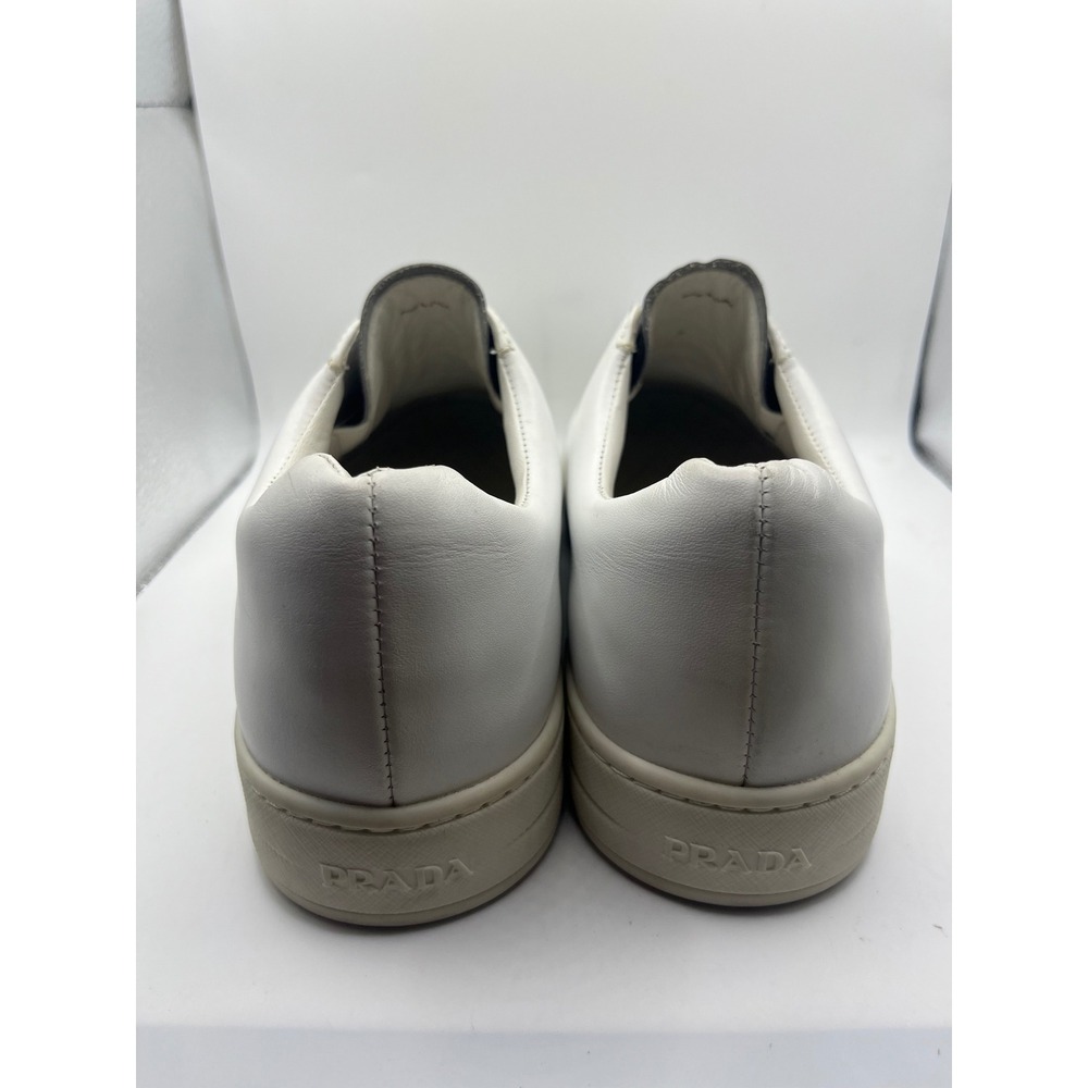 Prada White Leather Silver Detail Slip On Sneakers Women's Size 37.5‎ - Picture 2 of 8